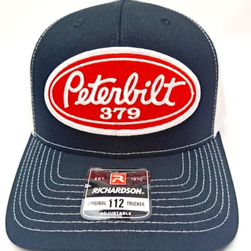 Navy Blue And White Richardson 112 Peterbilt Patch Snapback Hat Cap